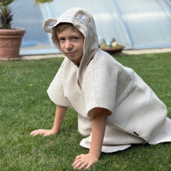 Kinder-Sommerponcho mit Kapuze und Öhrchen, beige