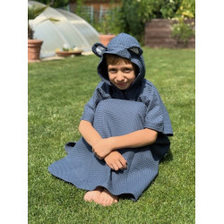 Sommerponcho für Kinder mit Kapuze und Ohren, indigo