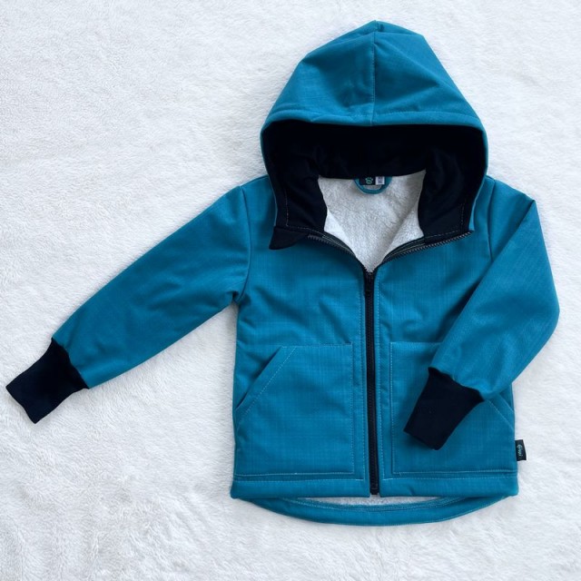 Kinder Winter Softshelljacke mit Lammfell petrol